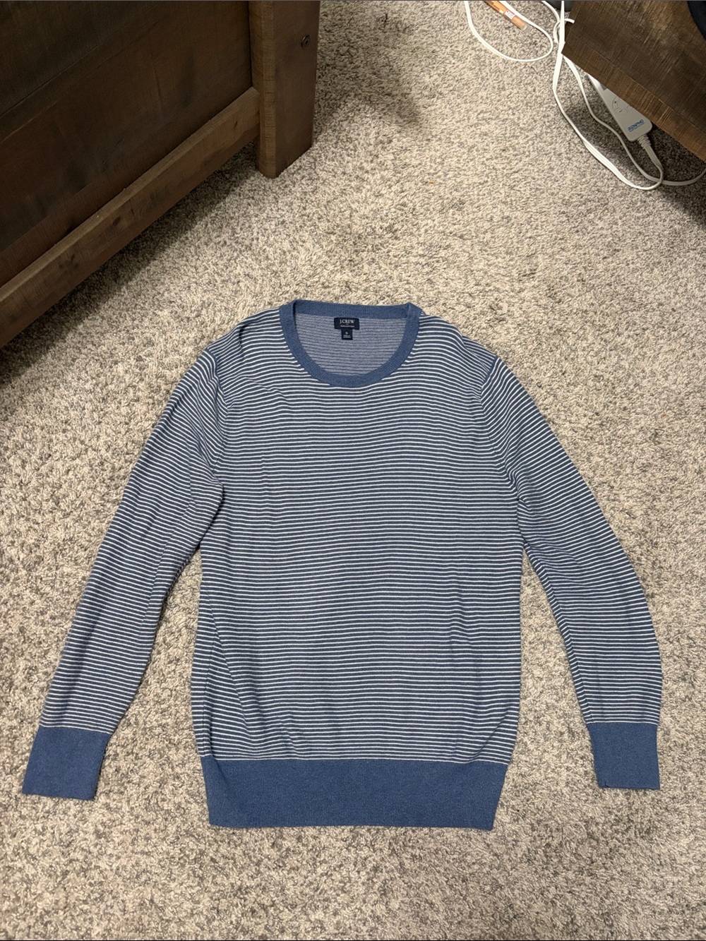 J. Crew Blue and White Striped Crewneck Sweater - Men